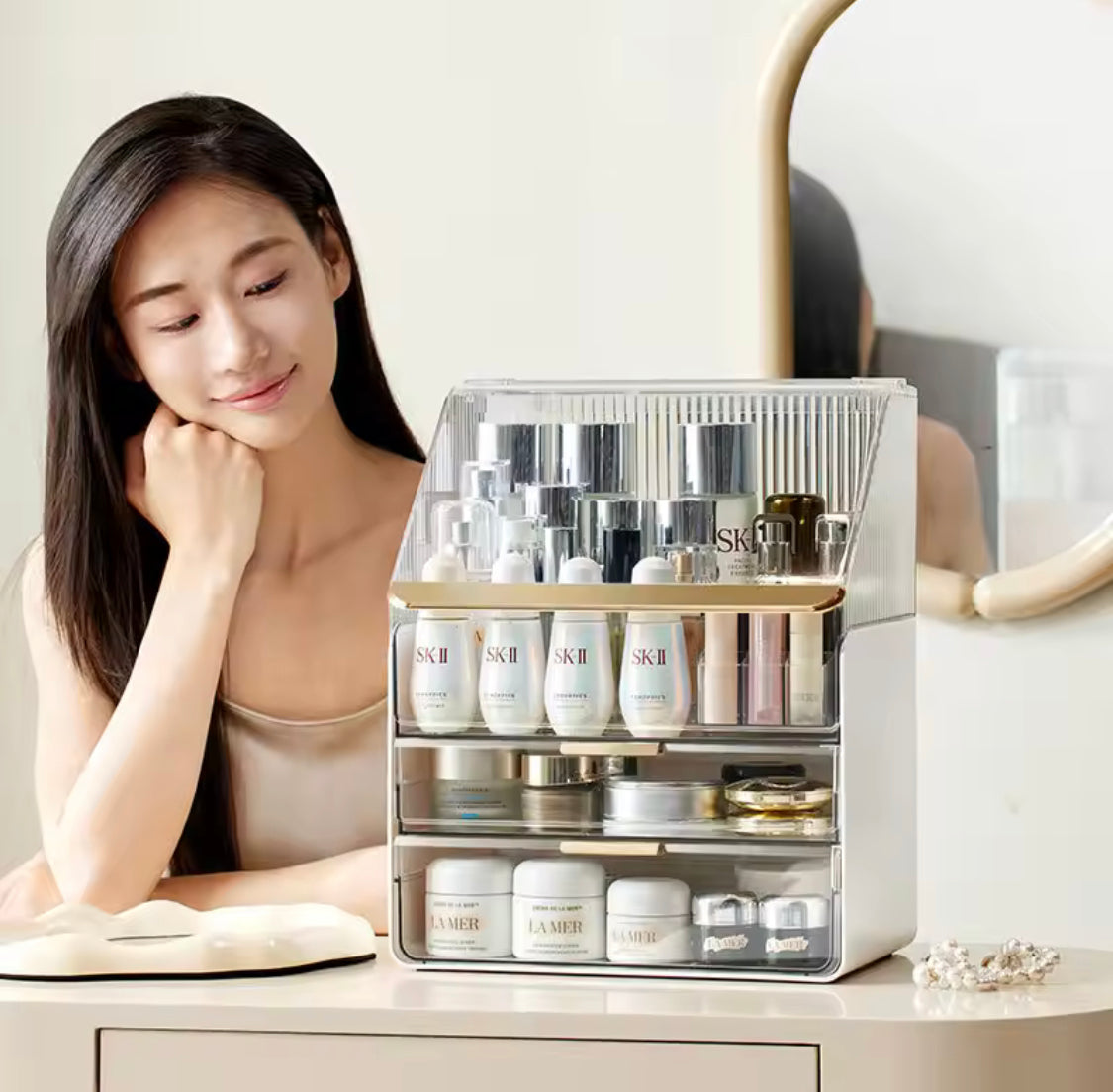 Transparent Desk Makeup Organizer Box With Drawers, Desktop Perfume Organizer, Waterproof Cosmetic Storage Box With Drawer, Large Capacity Makeup Storage Case Transparent Desk Makeup Organizer Box With Drawers, Desktop Perfume Organizer, Waterproof Cosmetic Storage Box With Drawer, Large Capacity Makeup Storage Case